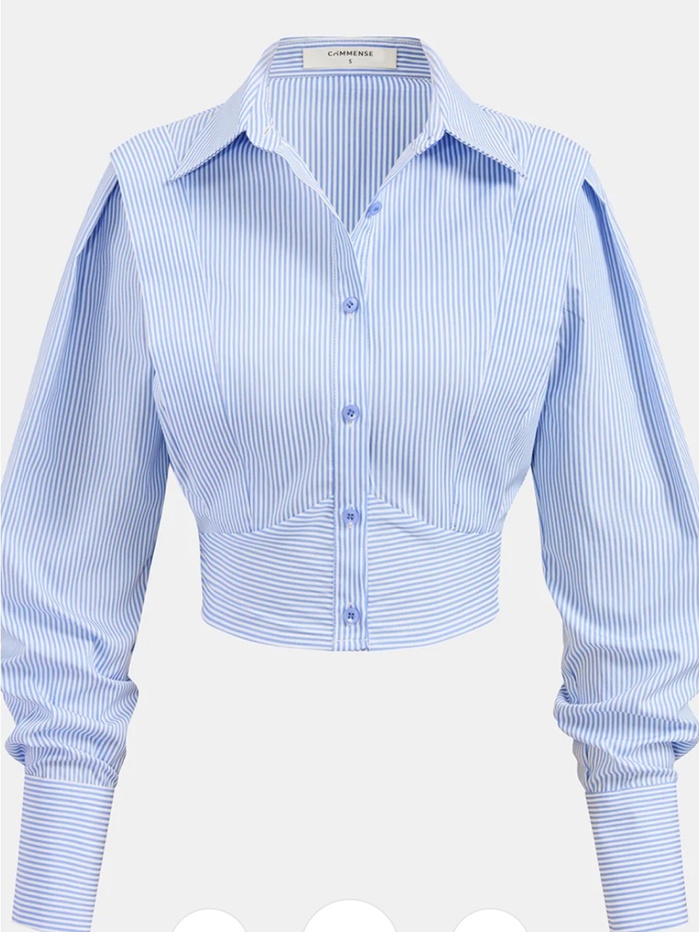 Commense Light Blue & White Pinstripe Cropped Button-Down Shirt